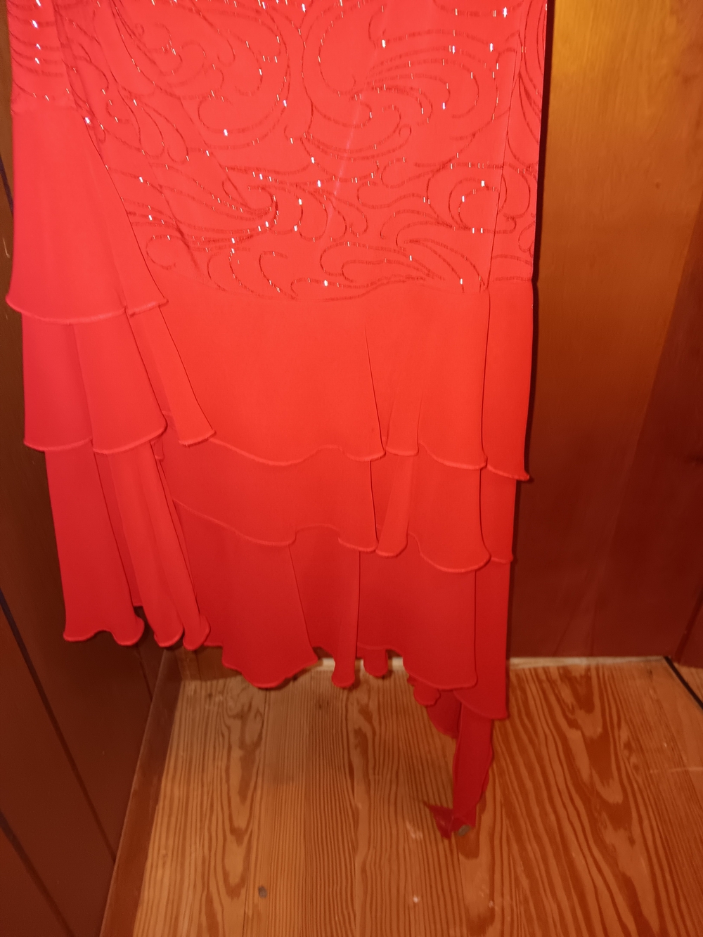 Ruby Rox Red Embellished Midi Dress with Ruffle Hem - Picture 2 of 4
